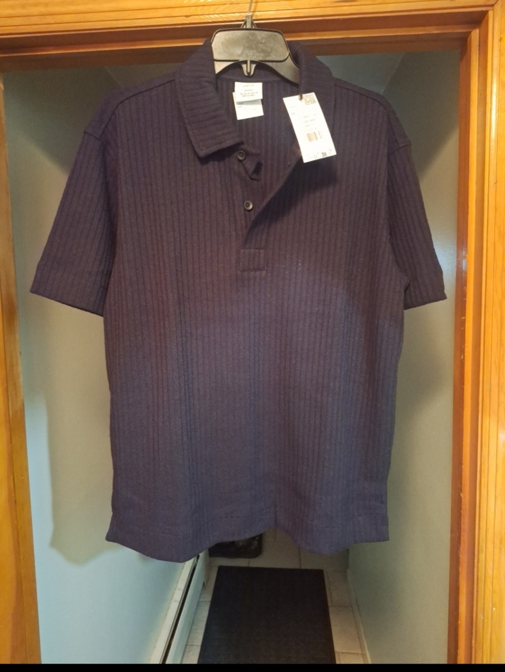 Men's Black Short-Sleeve Ribbed Polo Shirt